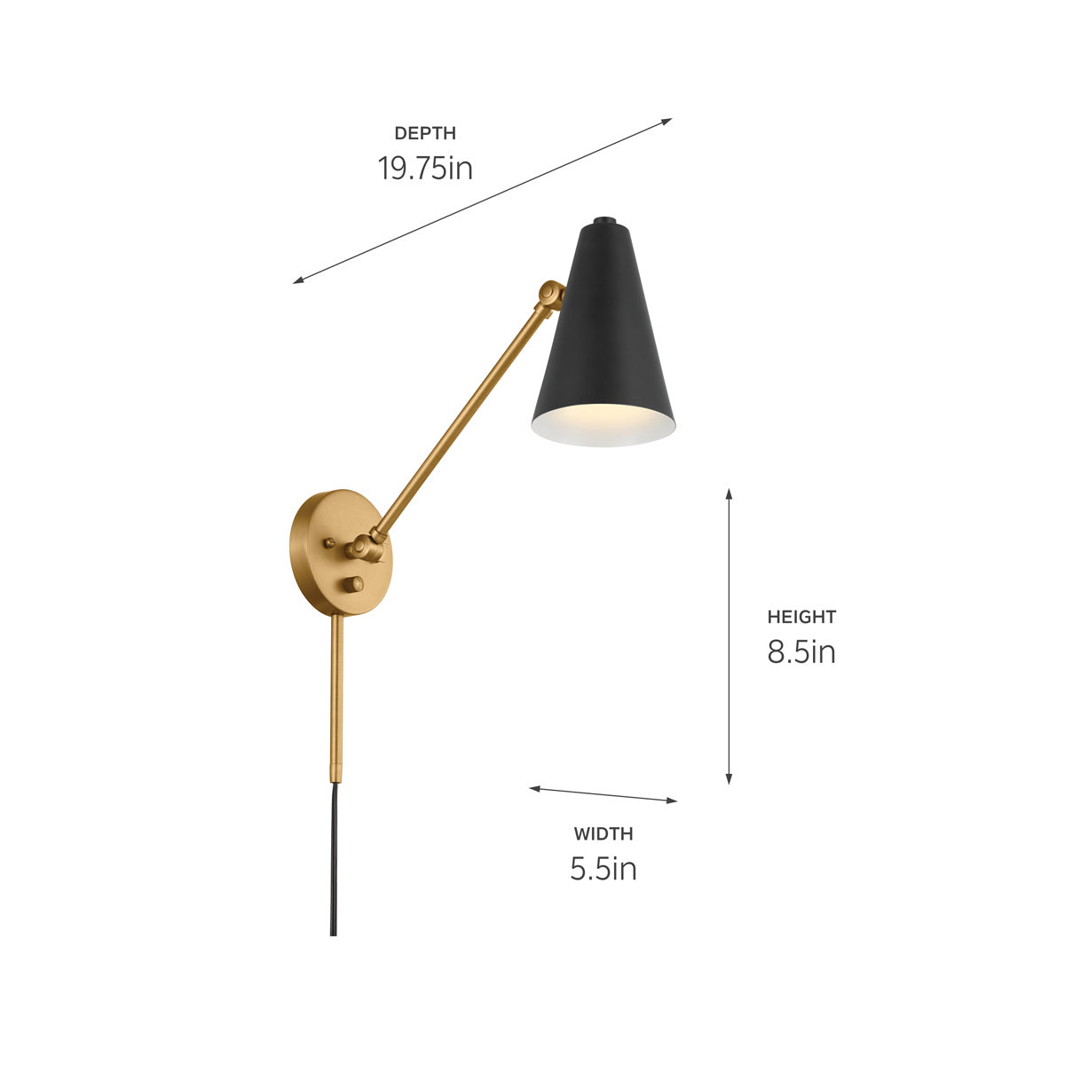 KICHLER 52485NBRB Sylvia 1 Arm Wall Sconce Natural Brass With Black Shade