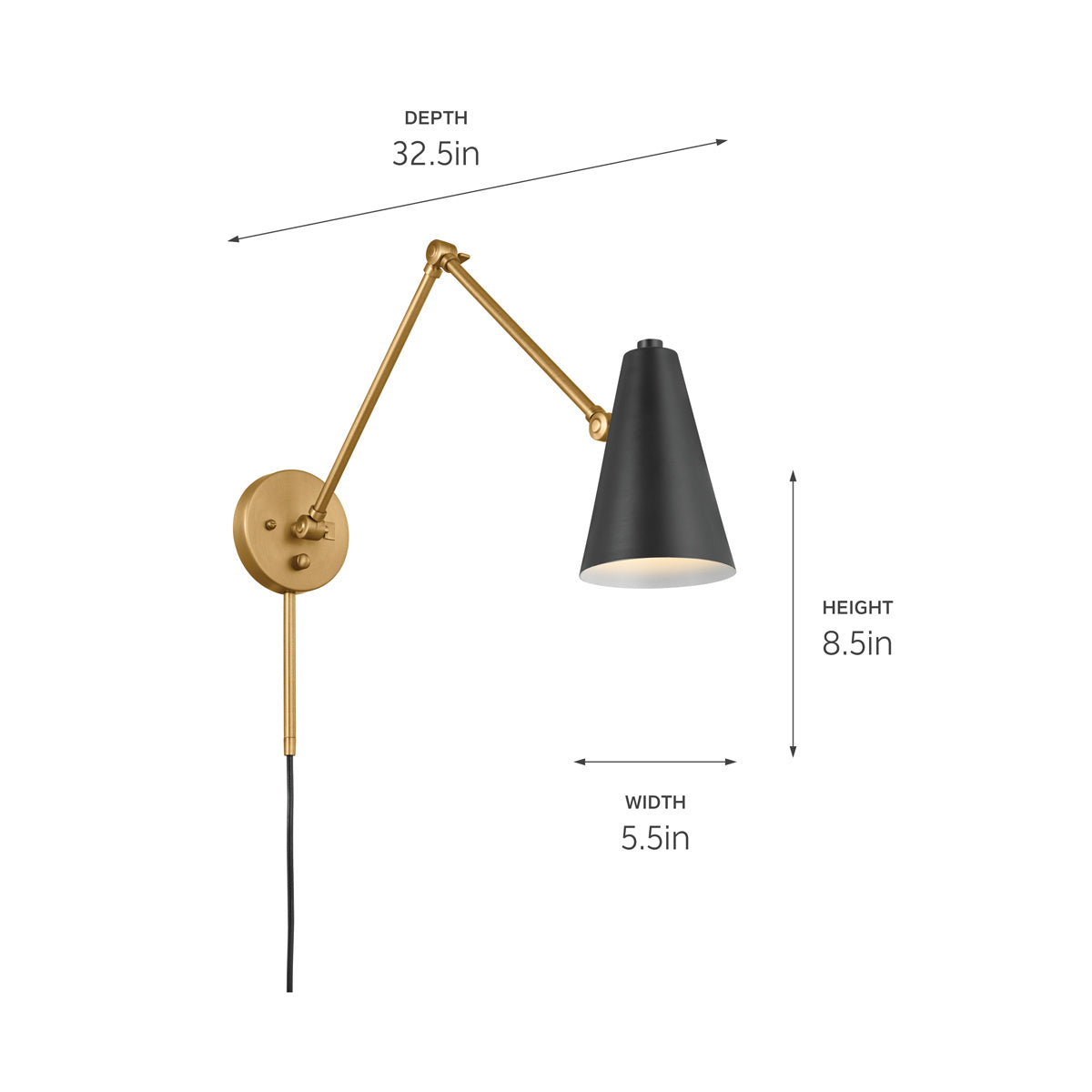 KICHLER 52486NBRB Sylvia 2 Arm Wall Sconce Natural Brass With Black Shade
