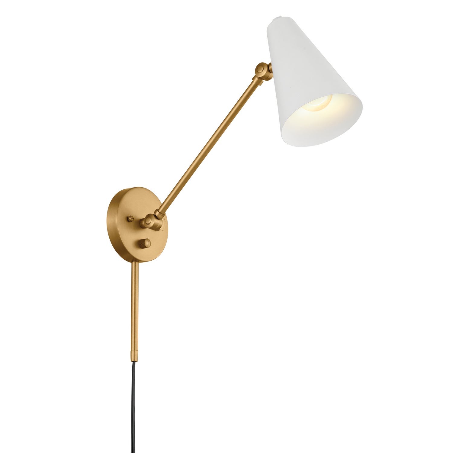 KICHLER 52485NBRW Sylvia 1 Arm Wall Sconce Natural Brass With White Shade