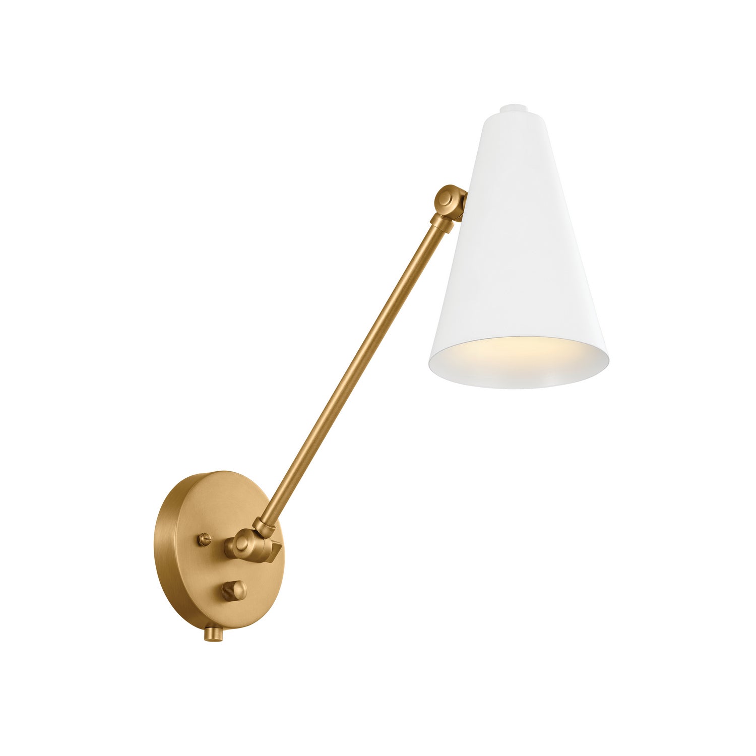 KICHLER 52485NBRW Sylvia 1 Arm Wall Sconce Natural Brass With White Shade