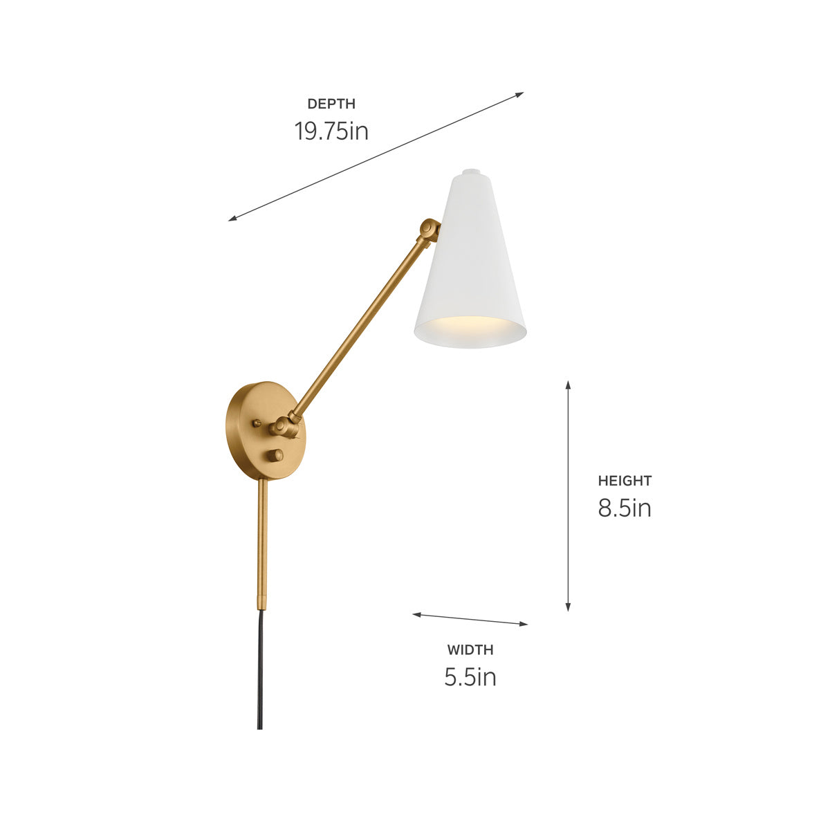 KICHLER 52485NBRW Sylvia 1 Arm Wall Sconce Natural Brass With White Shade