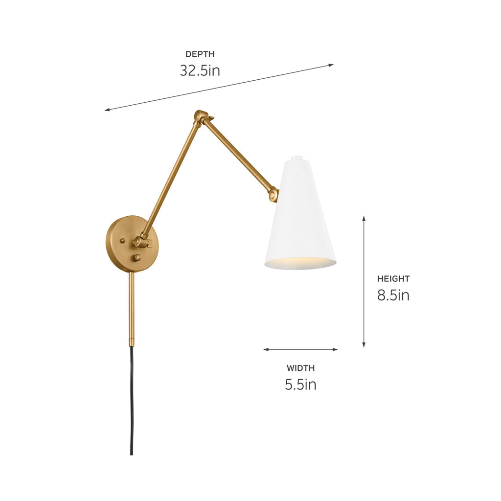 KICHLER 52486NBRW Sylvia 2 Arm Wall Sconce Natural Brass With White Shade