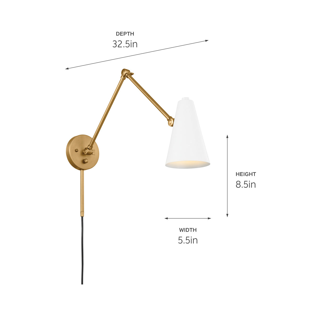 KICHLER 52486NBRW Sylvia 2 Arm Wall Sconce Natural Brass With White Shade
