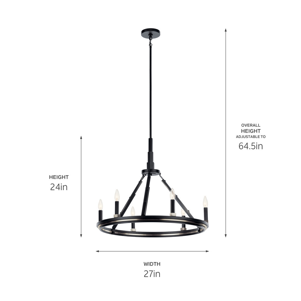 KICHLER 52420BK Emmala 24 Inch 6 Light Chandelier In Brushed Nickel And Black