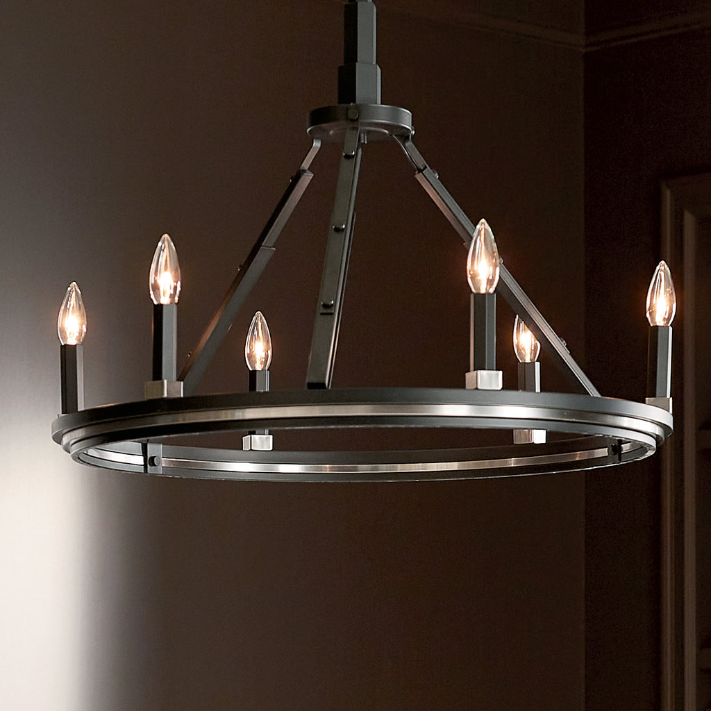 KICHLER 52420BK Emmala 24 Inch 6 Light Chandelier In Brushed Nickel And Black