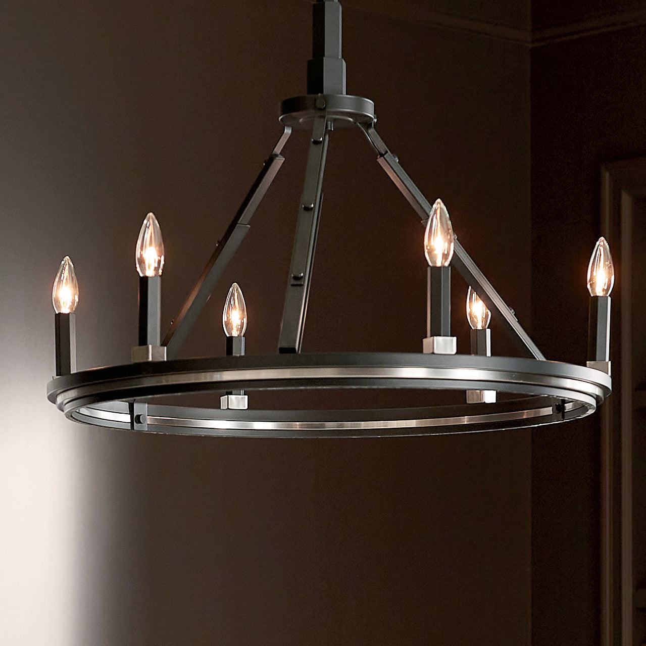 KICHLER 52420BK Emmala 24 Inch 6 Light Chandelier In Brushed Nickel And Black