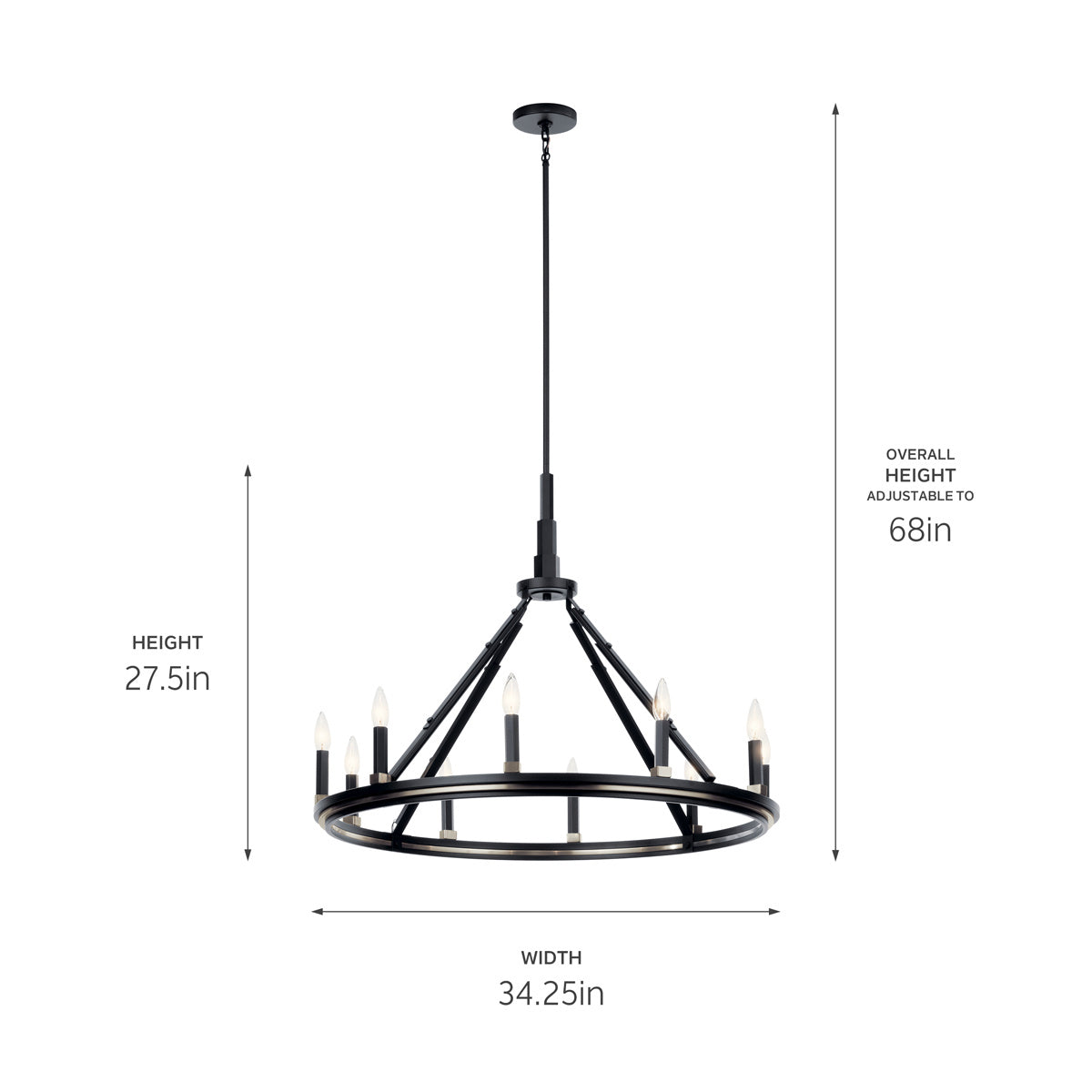 KICHLER 52421BK Emmala 27.50 Inch 10 Light Chandelier In Brushed Nickel And Black