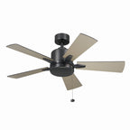 KICHLER 330241SBK 42 Inch Lucian Ii 5 Blade Indoor Ceiling Fan In Satin Black With Reversible Silver And Black Blades