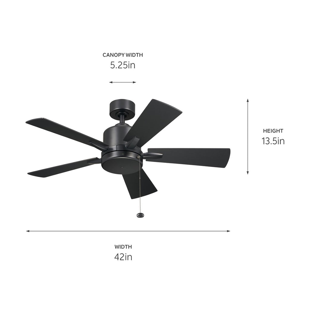 KICHLER 330241SBK 42 Inch Lucian Ii 5 Blade Indoor Ceiling Fan In Satin Black With Reversible Silver And Black Blades