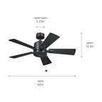 KICHLER 330241SBK 42 Inch Lucian Ii 5 Blade Indoor Ceiling Fan In Satin Black With Reversible Silver And Black Blades