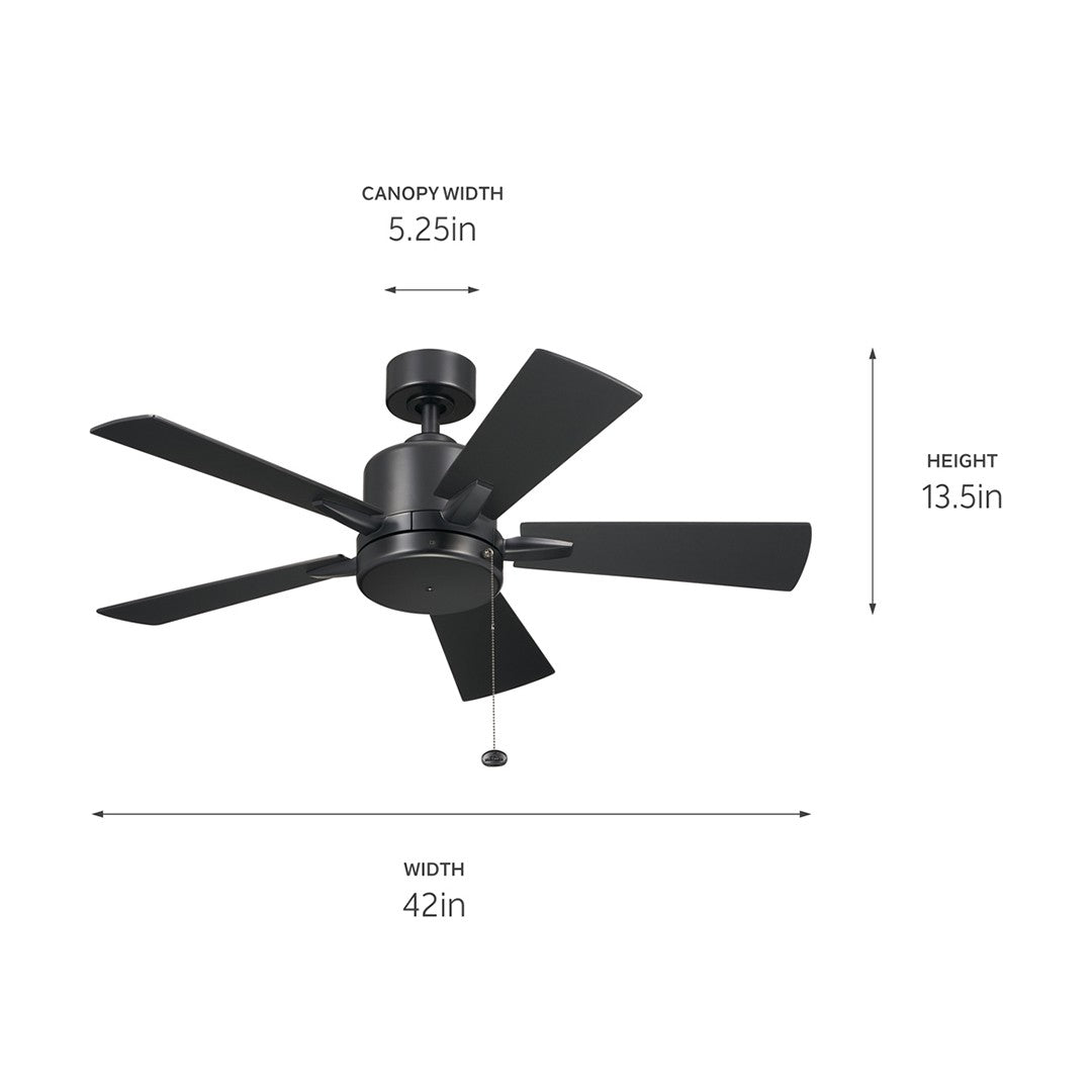 KICHLER 330241SBK 42 Inch Lucian Ii 5 Blade Indoor Ceiling Fan In Satin Black With Reversible Silver And Black Blades