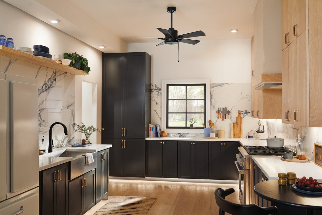 KICHLER 330241SBK 42 Inch Lucian Ii 5 Blade Indoor Ceiling Fan In Satin Black With Reversible Silver And Black Blades
