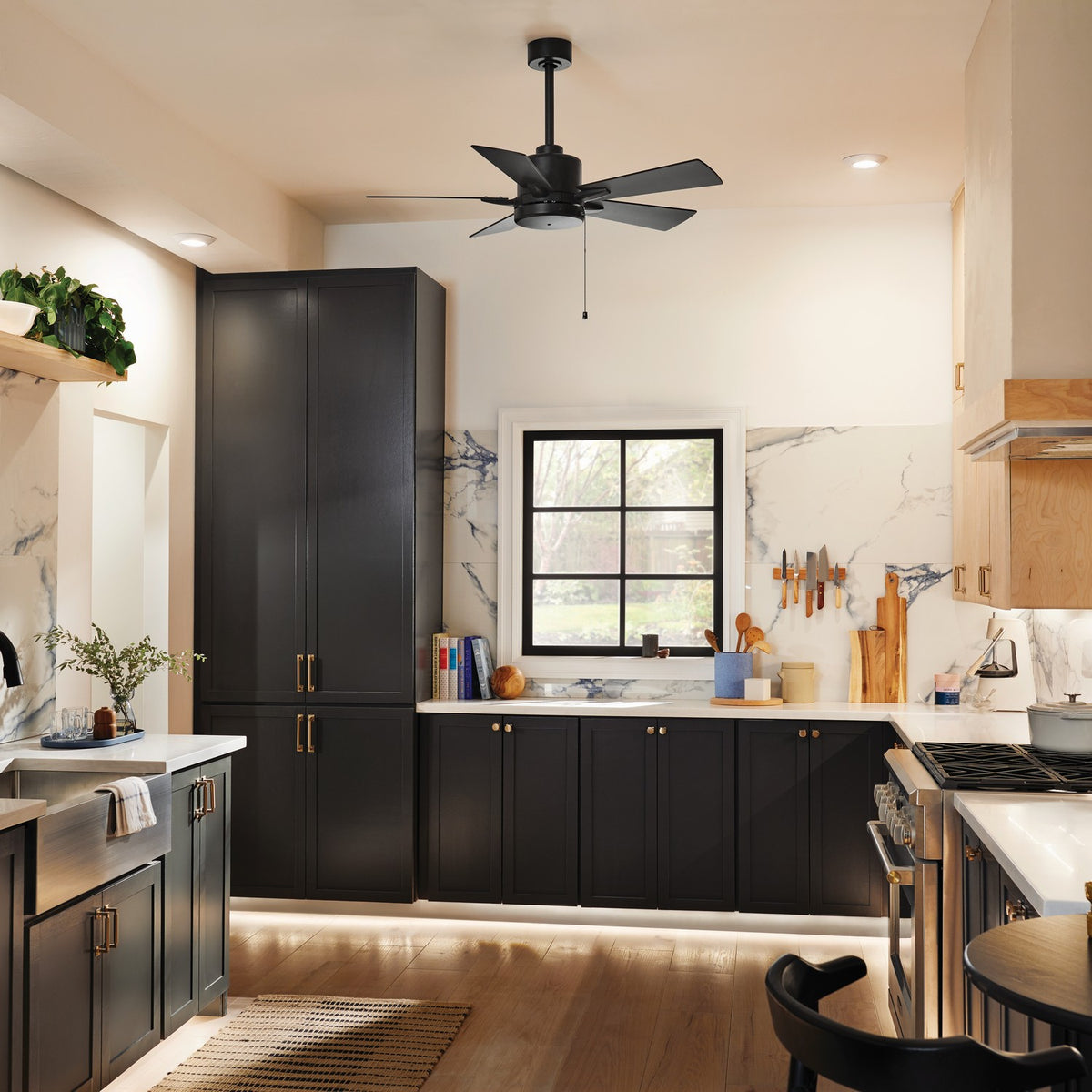 KICHLER 330241SBK 42 Inch Lucian Ii 5 Blade Indoor Ceiling Fan In Satin Black With Reversible Silver And Black Blades