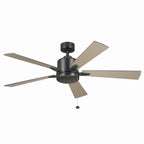 KICHLER 330242SBK 52 Inch Lucian Ii 5 Blade Indoor Ceiling Fan In Satin Black With Reversible Silver And Black Blades