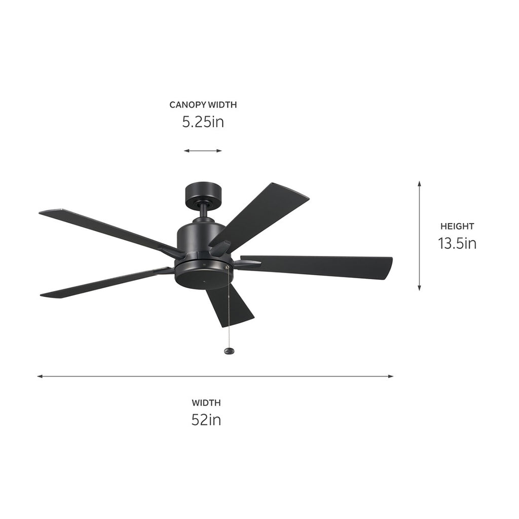 KICHLER 330242SBK 52 Inch Lucian Ii 5 Blade Indoor Ceiling Fan In Satin Black With Reversible Silver And Black Blades