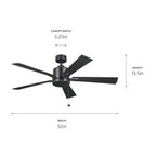 KICHLER 330242SBK 52 Inch Lucian Ii 5 Blade Indoor Ceiling Fan In Satin Black With Reversible Silver And Black Blades