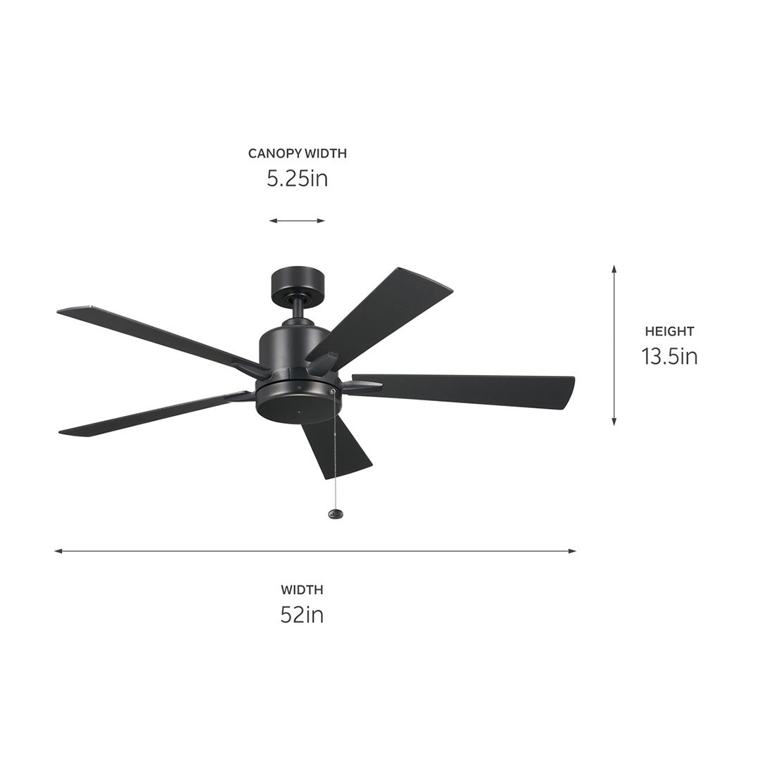 KICHLER 330242SBK 52 Inch Lucian Ii 5 Blade Indoor Ceiling Fan In Satin Black With Reversible Silver And Black Blades