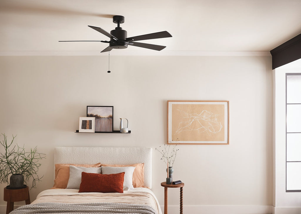 KICHLER 330242SBK 52 Inch Lucian Ii 5 Blade Indoor Ceiling Fan In Satin Black With Reversible Silver And Black Blades