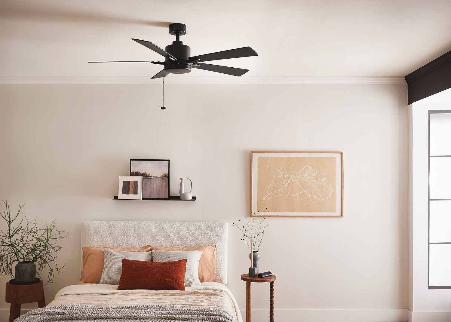 KICHLER 330242SBK 52 Inch Lucian Ii 5 Blade Indoor Ceiling Fan In Satin Black With Reversible Silver And Black Blades