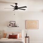 KICHLER 330242SBK 52 Inch Lucian Ii 5 Blade Indoor Ceiling Fan In Satin Black With Reversible Silver And Black Blades