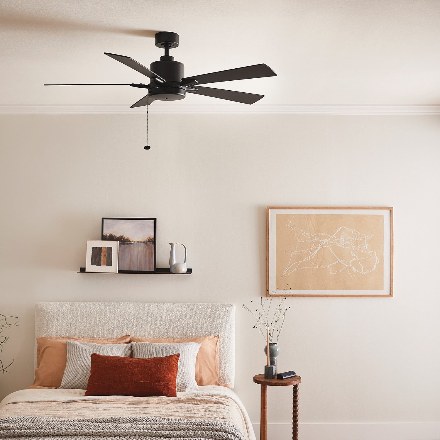 KICHLER 330242SBK 52 Inch Lucian Ii 5 Blade Indoor Ceiling Fan In Satin Black With Reversible Silver And Black Blades