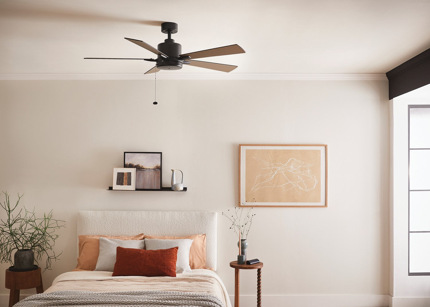KICHLER 330242SBK 52 Inch Lucian Ii 5 Blade Indoor Ceiling Fan In Satin Black With Reversible Silver And Black Blades