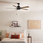 KICHLER 330242SBK 52 Inch Lucian Ii 5 Blade Indoor Ceiling Fan In Satin Black With Reversible Silver And Black Blades