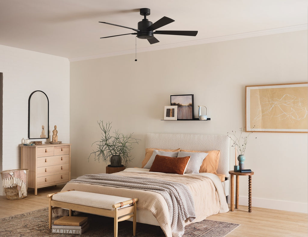 KICHLER 330242SBK 52 Inch Lucian Ii 5 Blade Indoor Ceiling Fan In Satin Black With Reversible Silver And Black Blades