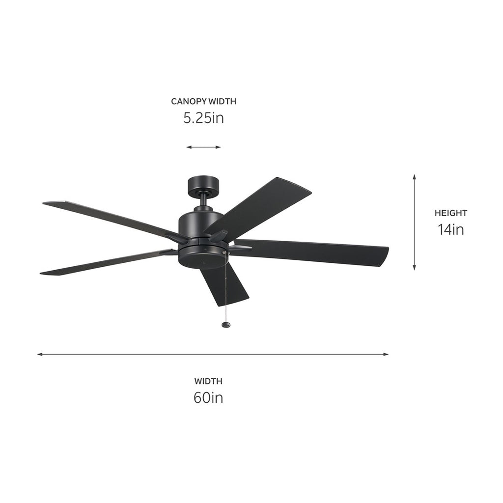 KICHLER 330243SBK 60 Inch Lucian Ii 5 Blade Indoor Ceiling Fan In Satin Black With Reversible Silver And Black Blades