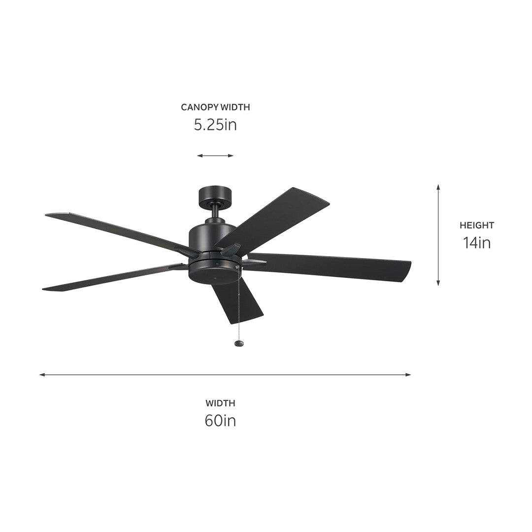 KICHLER 330243SBK 60 Inch Lucian Ii 5 Blade Indoor Ceiling Fan In Satin Black With Reversible Silver And Black Blades