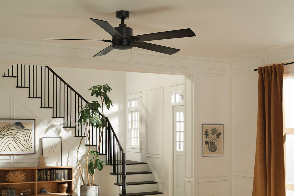 KICHLER 330243SBK 60 Inch Lucian Ii 5 Blade Indoor Ceiling Fan In Satin Black With Reversible Silver And Black Blades