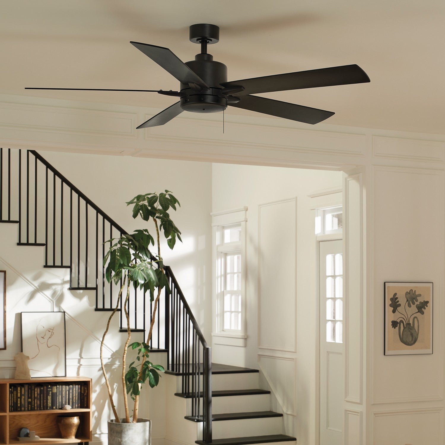 KICHLER 330243SBK 60 Inch Lucian Ii 5 Blade Indoor Ceiling Fan In Satin Black With Reversible Silver And Black Blades