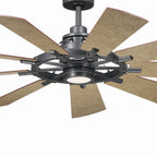KICHLER 300260AVI 60 Inch Gentry 9 Blade Indoor Ceiling Fan With Etched Cased Opal Glass In Anvil Iron With Reversible Distressed Antique Gray And Walnut Blades