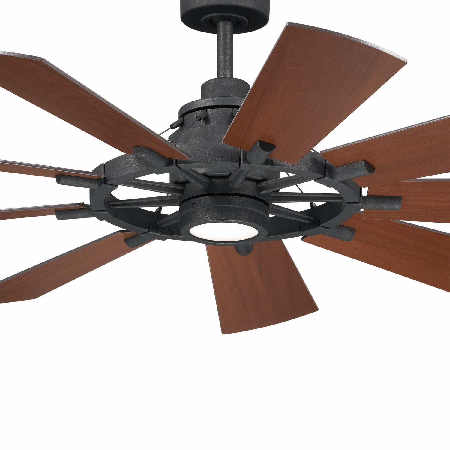 KICHLER 300260DBK 60 Inch Gentry 9 Blade Indoor Ceiling Fan With Etched Cased Opal Glass In Distressed Black With Reversible Walnut And Walnut Shadowed Blades
