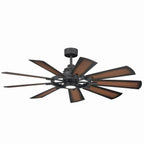 KICHLER 300260DBK 60 Inch Gentry 9 Blade Indoor Ceiling Fan With Etched Cased Opal Glass In Distressed Black With Reversible Walnut And Walnut Shadowed Blades