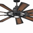 KICHLER 300260DBK 60 Inch Gentry 9 Blade Indoor Ceiling Fan With Etched Cased Opal Glass In Distressed Black With Reversible Walnut And Walnut Shadowed Blades