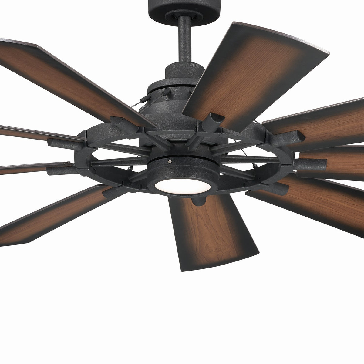 KICHLER 300260DBK 60 Inch Gentry 9 Blade Indoor Ceiling Fan With Etched Cased Opal Glass In Distressed Black With Reversible Walnut And Walnut Shadowed Blades