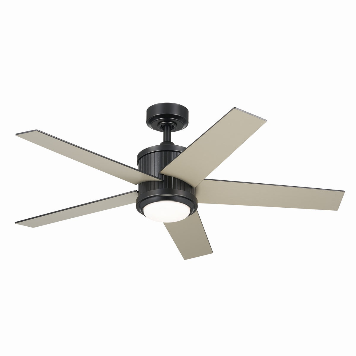KICHLER 300048SBK 48 Inch Brahm 5 Blade Indoor Ceiling Fan With Etched Cased Opal Glass In Satin Black With Reversible Satin Black And Silver Blades
