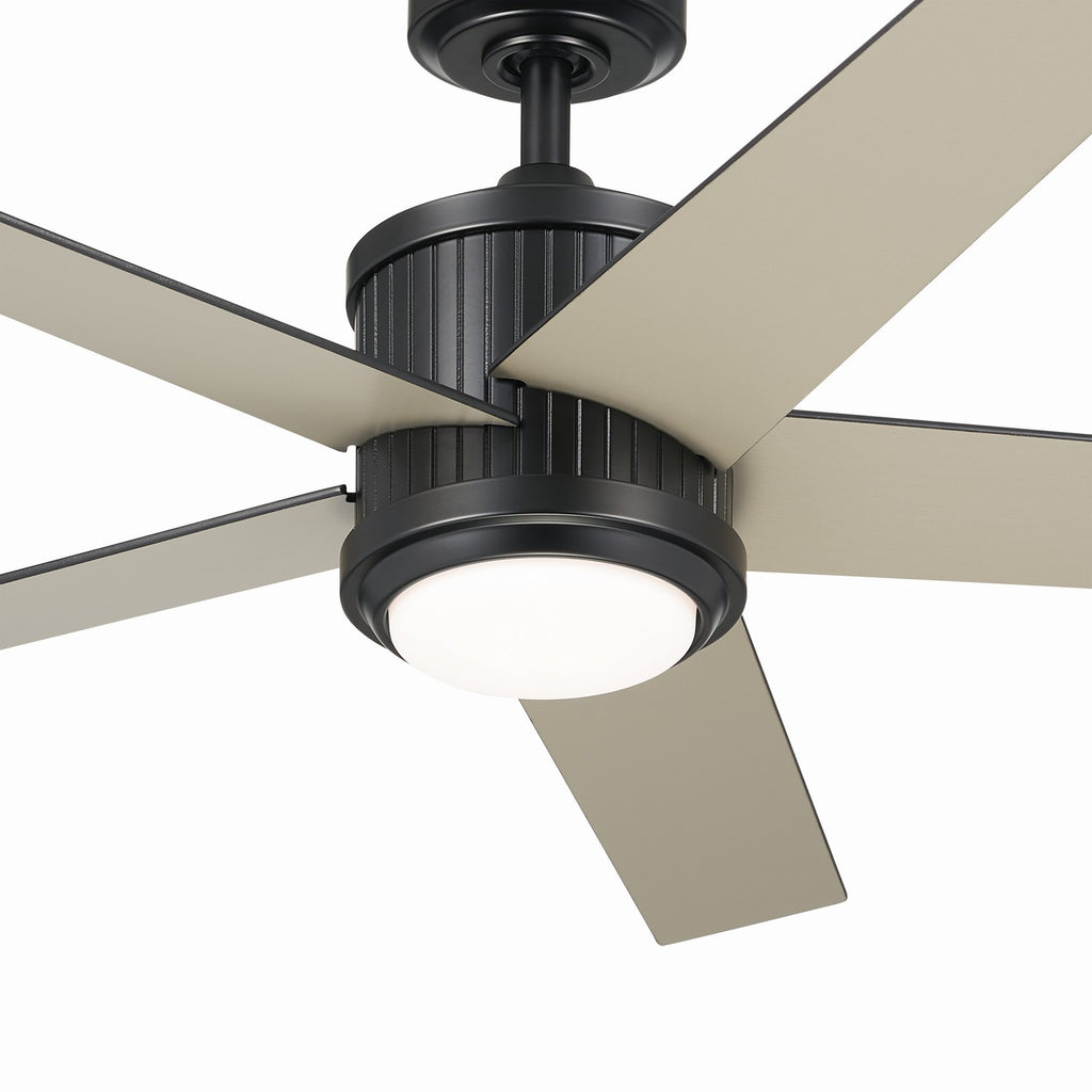 KICHLER 300048SBK 48 Inch Brahm 5 Blade Indoor Ceiling Fan With Etched Cased Opal Glass In Satin Black With Reversible Satin Black And Silver Blades