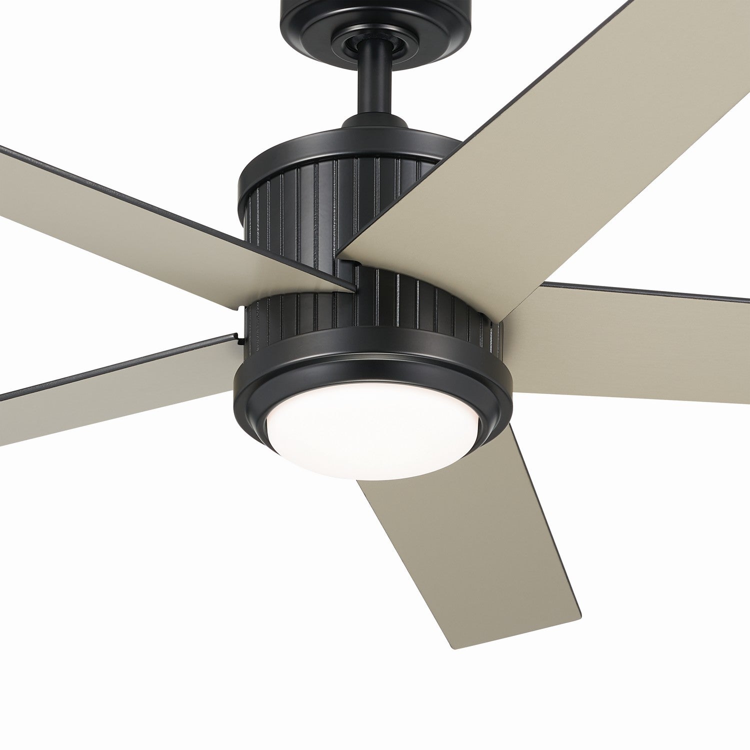 KICHLER 300048SBK 48 Inch Brahm 5 Blade Indoor Ceiling Fan With Etched Cased Opal Glass In Satin Black With Reversible Satin Black And Silver Blades