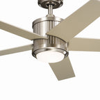 KICHLER 300048BSS 48 Inch Brahm 5 Blade Indoor Ceiling Fan With Etched Cased Opal Glass In Brushed Stainless Steel With Reversible Silver And Walnut Blades