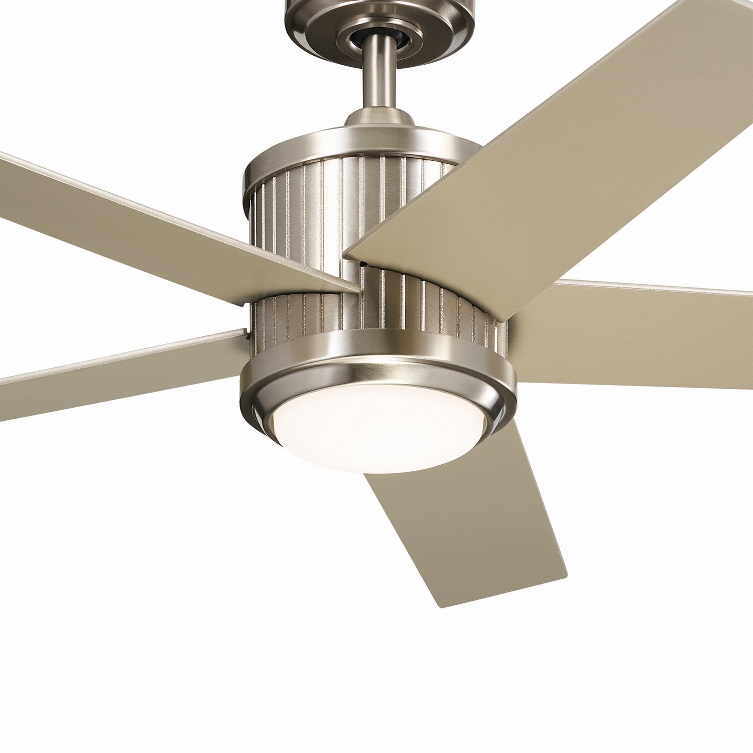 KICHLER 300048BSS 48 Inch Brahm 5 Blade Indoor Ceiling Fan With Etched Cased Opal Glass In Brushed Stainless Steel With Reversible Silver And Walnut Blades