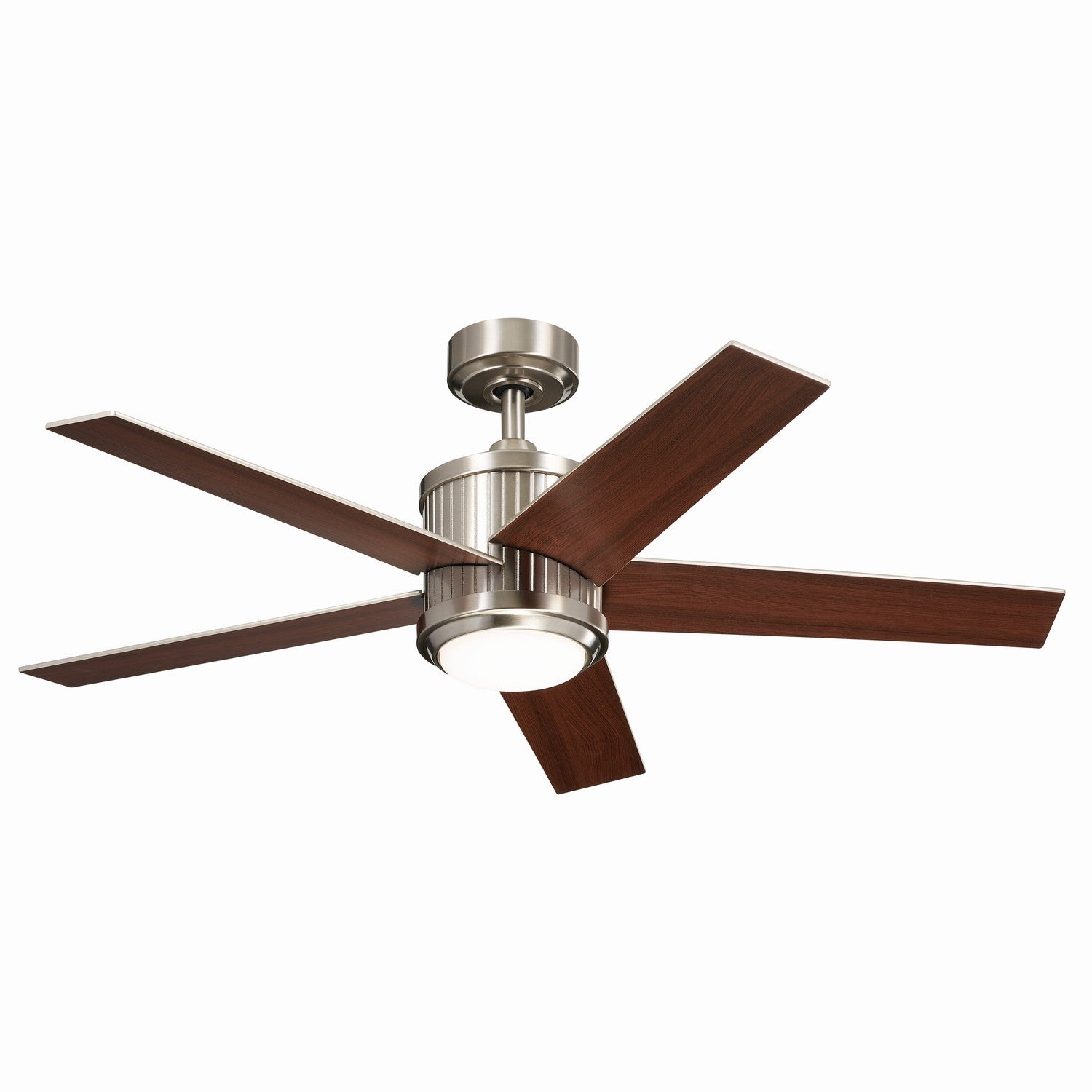 KICHLER 300048BSS 48 Inch Brahm 5 Blade Indoor Ceiling Fan With Etched Cased Opal Glass In Brushed Stainless Steel With Reversible Silver And Walnut Blades