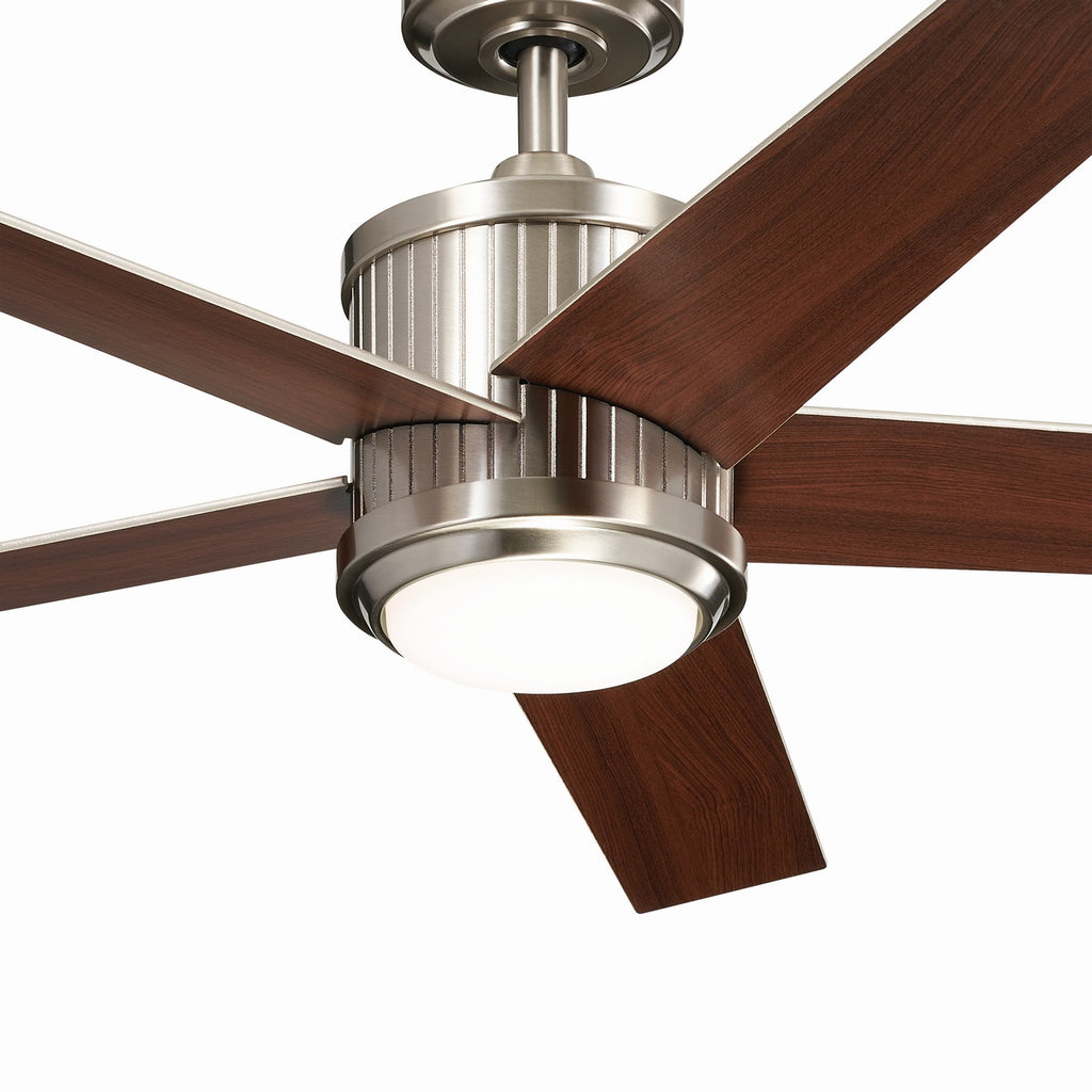 KICHLER 300048BSS 48 Inch Brahm 5 Blade Indoor Ceiling Fan With Etched Cased Opal Glass In Brushed Stainless Steel With Reversible Silver And Walnut Blades