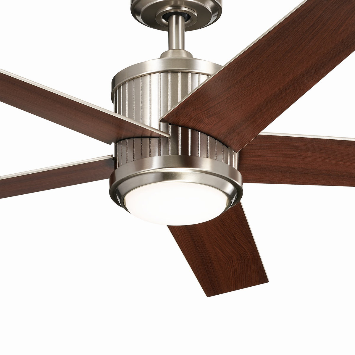 KICHLER 300048BSS 48 Inch Brahm 5 Blade Indoor Ceiling Fan With Etched Cased Opal Glass In Brushed Stainless Steel With Reversible Silver And Walnut Blades