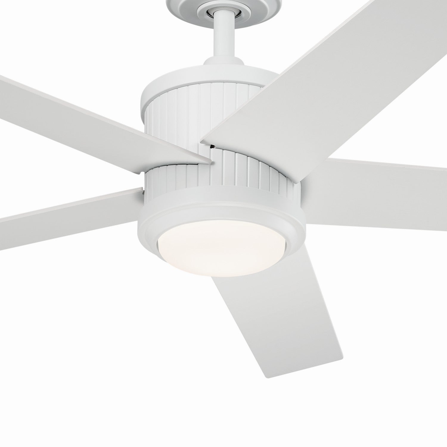 KICHLER 300048MWH 48 Inch Brahm 5 Blade Indoor Ceiling Fan With Etched Cased Opal Glass In Matte White With Reversible Matte White And Silver Blade