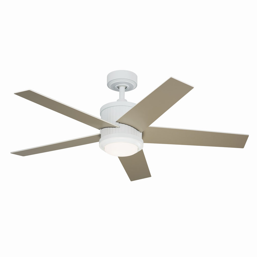 KICHLER 300048MWH 48 Inch Brahm 5 Blade Indoor Ceiling Fan With Etched Cased Opal Glass In Matte White With Reversible Matte White And Silver Blade