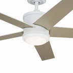 KICHLER 300048MWH 48 Inch Brahm 5 Blade Indoor Ceiling Fan With Etched Cased Opal Glass In Matte White With Reversible Matte White And Silver Blade
