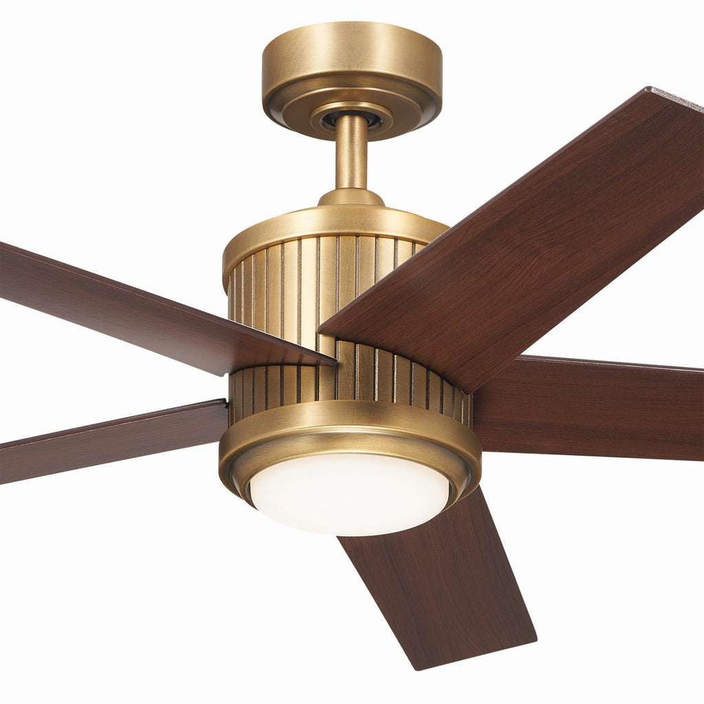 KICHLER 300048NBR 48 Inch Brahm 5 Blade Indoor Ceiling Fan With Etched Cased Opal Glass In Natural Brass With Reversible Walnut And White Blades