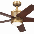 KICHLER 300048NBR 48 Inch Brahm 5 Blade Indoor Ceiling Fan With Etched Cased Opal Glass In Natural Brass With Reversible Walnut And White Blades